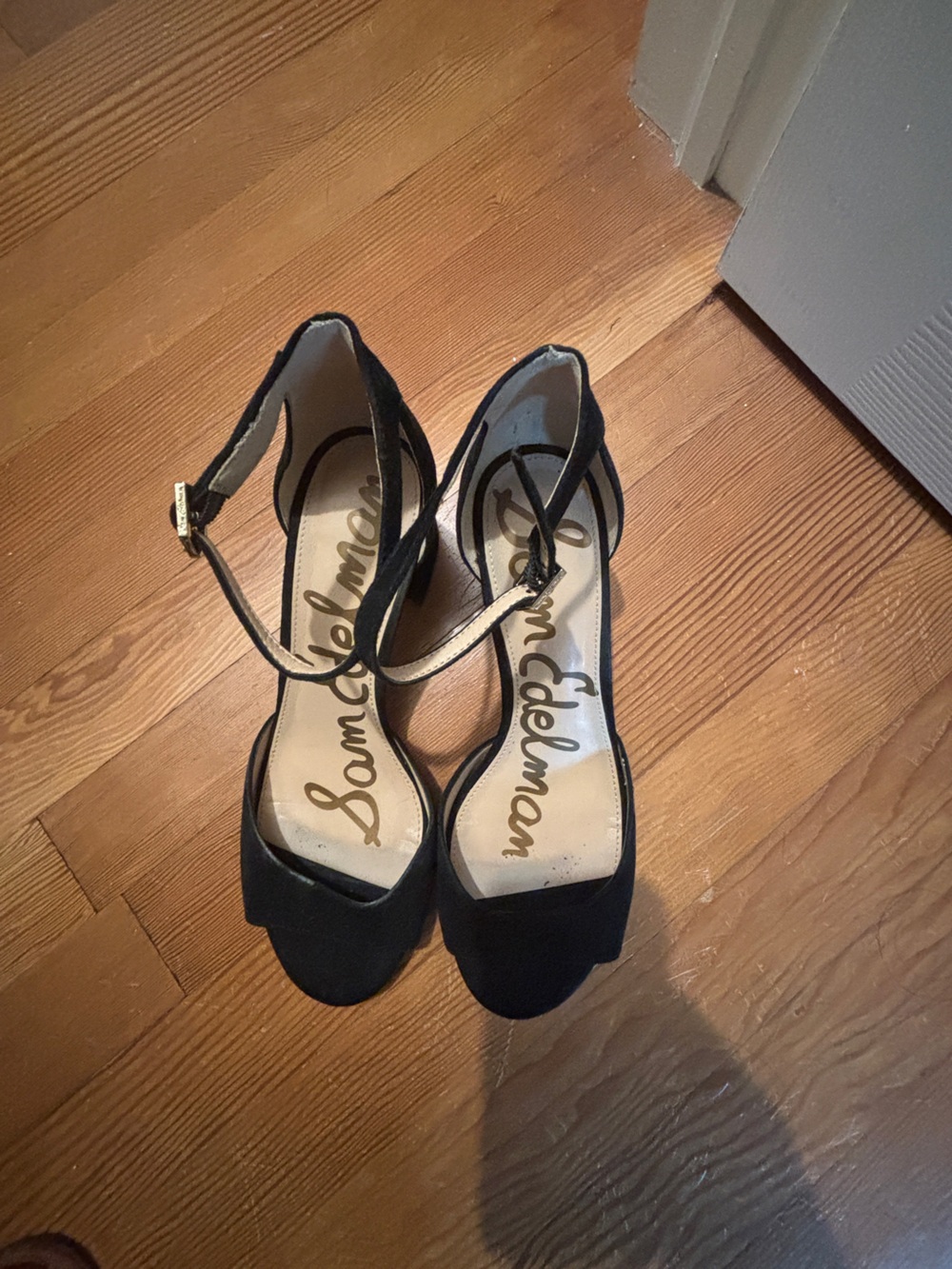 Sam Edelman Black Velvet Open-Toe Ankle-Strap Heels